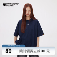 Dangerous people薛之謙dsp美式短袖T恤高街潮牌寬松百搭情侶體恤 藏藍(lán)色 L