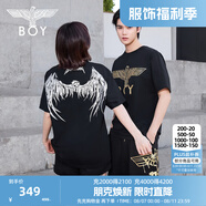 BOY LONDON【金翼鎖鏈】夏季短袖情侶款翅膀燙金潮牌圓領(lǐng)T恤N01918 黑印銀N01918 經(jīng)典升級 L