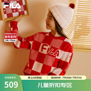 FILA斐樂(lè )童裝兒童紅色毛衣新年款2025年春季新款毛衫男童女童上衣 滿(mǎn)印一-ZA 130