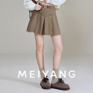 美洋（MEIYANG）淘金半身裙 天才女友水洗棉防走光褲襯百褶短裙E 卡其色 M
