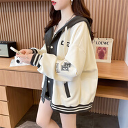 以純（YISHion）小個(gè)子棒球服外套女2025新款春秋季韓版百搭寬松薄款?yuàn)A克開衫衛(wèi)衣 杏色 XL (建議135-160斤)