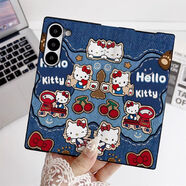 可愛(ài)KT適用三星zfold6手機殼翻蓋皮套Zfold5創(chuàng  )意fold4折疊屏fold3 [PT3601牛仔kitty]全包翻蓋皮套 三星Galaxy Z Fold5