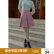 獨(dú)束【紅白格紋系列】大碼女裝連衣裙女秋冬新款胖mm減齡少女兩件套 紅米格子 半身裙 L
