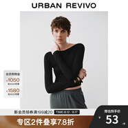 UR秋季新款女裝慵懶休閑一字領(lǐng)修身長袖T恤UWM440026 黑色 (建議拍大一碼) L