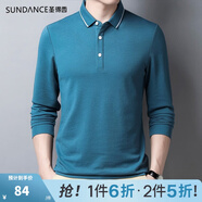 圣得西（Sundance）翻領(lǐng)polo衫男2025春季新款純色休閑打底青中年男士長(zhǎng)袖T恤 孔雀藍(lán) 180/96A