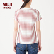 無印良品 MUJI 女式 雙羅紋編織 圓領(lǐng)短袖T恤（條紋）W9SB259 粉紅色X橫條 XS