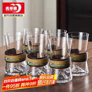 青蘋果水杯 耐熱玻璃水具套裝家用水晶玻璃杯 千里江山圖觀山杯*6