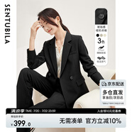 尚都比拉職業(yè)通勤西裝套裝女春秋正裝西服外套褲子面試兩件套 黑色 L