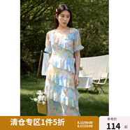獨(dú)束微胖大碼女裝顯瘦連衣裙碎花公主法式收腰甜美夏季24DY82633 七彩漸變 XL (尺碼：3)