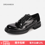 dreambox鈞博vibram高端馬臀皮休閑皮鞋手工固特異皮底男士德比鞋 黑色亮面 40