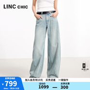 金羽杰2025年春季新品直筒中腰牛仔褲女長款寬松休閑闊腿褲子S251JE008Y