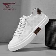 七匹狼男鞋2026春季新款透氣頭層牛皮板鞋男士一腳蹬休閑增高休閑鞋子男 白色 42 【標準皮鞋碼】