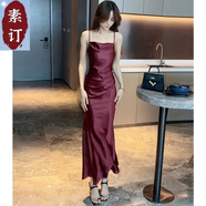 夏典素訂女王（SE.PSTP）素訂原創(chuàng)品牌性感女神范吊帶裙女夏季法式輕奢名媛感氣質(zhì)醋酸緞面 紅色 S 85-100斤