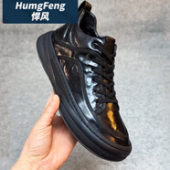 悍風(fēng)（HUMGFENG）品牌高幫鞋子男2025年冬季新款男鞋加絨休閑鞋百搭中幫皮鞋子 黑色單鞋1863 39 39標(biāo)準(zhǔn)皮鞋尺碼