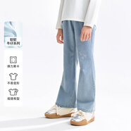 安奈兒（Annil）童裝女童牛仔褲2025秋新款微喇彈力褲子甜美時(shí)尚淺藍色長(cháng)褲
