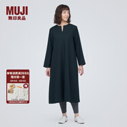 無(wú)印良品（MUJI）女式 起毛 V領(lǐng)長(cháng)袖連衣裙 女款長(cháng)裙裙子秋冬 女裝 BC2FBC3A 深藏青色 M (160/84A)