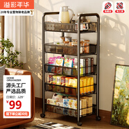 溢彩年華 廚房置物架落地可移動小推車蔬菜籃子收納架客廳零食儲物架1058