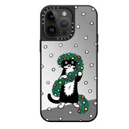 CASE手機殼聯(lián)名圣誕貓新款適用于iPhone16promax可愛卡通蘋果15磁 花圈貓貓黑框鏡面 iPhone 12
