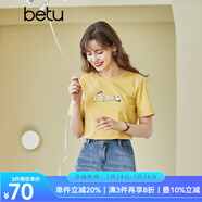 betu百圖女裝春裝新款寬松韓版卡通印花短袖T恤ins潮JD2102T08 黃色 L