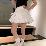 小野七天花苞短裙夏季甜美百搭少女感壓褶蓬蓬裙松緊腰蝴蝶結(jié)綁帶燈籠裙 【白色 S】