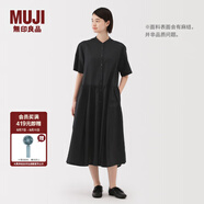 無印良品（MUJI）女式 漢麻 棉 短袖連衣裙 女裝裙子25年夏季寬松透氣長裙BC2MJC5S 黑色 L （165/88A）
