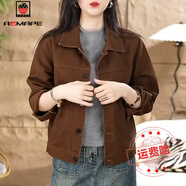 AEMAPE時(shí)尚減齡牛仔短外套女2025春秋新款顯瘦時(shí)髦中老年媽媽裝夾克上衣 咖啡色 常規 M