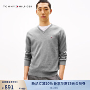 TOMMY HILFIGER【柔軟純棉】25秋冬男撞色條紋學(xué)院風(fēng)針織衫/情侶款純色毛衣 【純色V領(lǐng)】深灰色P7D L （推薦：150-165斤）