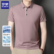 羅蒙（ROMON）短袖t恤男2025夏季新款翻領(lǐng)純色半袖POLO領(lǐng)體恤衫父親節(jié)爸爸男裝 粉色 XL