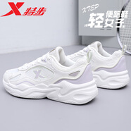 特步女鞋運動(dòng)鞋子女夏季新款網(wǎng)面軟底跑步鞋女士輕便減震透氣休閑鞋子 帆白/淡霧紫 【官方正品】 39