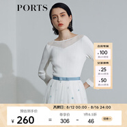 PORTS寶姿 商場同款新品女裝微喇袖透視針織衫SL8K409HZE011 白色 L