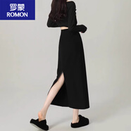 羅蒙黑色西裝半身裙女夏季長(zhǎng)款高腰垂感a字直筒一步包臀裙子 黑色款春秋厚款 常規(guī) M 【97-108】斤