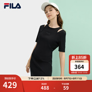 FILA 斐樂官方女子針織連衣裙2025夏新款時尚簡約休閑修身連身裙 正黑色-BK S