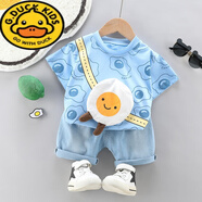 G.DUCKKIDS男童夏裝套裝2025新款兒童帥洋氣寶寶可愛短袖兩件小童夏天衣服潮 藍色 X牛油果短袖套裝 120 建議6-7歲