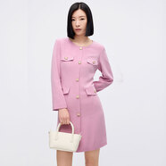 麥莎蒂法式浪漫小香風(fēng)連衣裙女2025秋季新款圓領(lǐng)長袖氣質(zhì)直筒裙商場同款 桃粉色 L (170/92A)