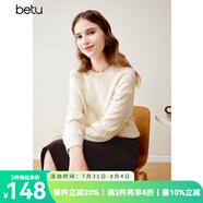 百圖betu女裝冬新款毛衣圓領(lǐng)落肩長(zhǎng)袖棱形格紋寬松毛衣女2311T81 杏色 XS