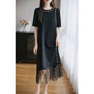 HERAGAIA赫本風(fēng)顯瘦連衣裙女法式感拼接圓點(diǎn)氣質(zhì)長(cháng)裙子 釘珠加紗版 JXLSRT1213 M