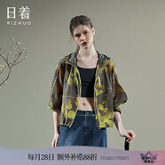 日著RIZHUO城市輕戶外多巴胺印花短外套2024夏季新女連帽空調(diào)衫 氣泡黃 S