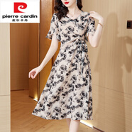 皮爾卡丹（pierre cardin）真i絲碎花中年媽媽氣質(zhì)蠶絲連衣裙夏裝2025顯瘦夏季裙子新款洋氣 女裝十大品牌 黑色 NRJ-2FE262B- M 【建議80-101斤】