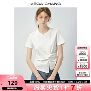 VEGA CHANG連衣裙女2025新款夏新款極簡風(fēng)不規(guī)則裙擺收腰顯瘦小個子連衣短裙 純凈白（T恤） M