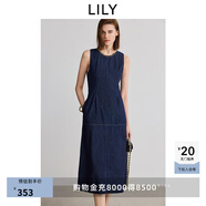 LILY不易褪色牛仔2025夏新款簡約復古收腰圓領(lǐng)無袖背心裙連衣裙女 419牛仔藍 L