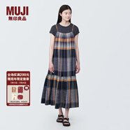 無印良品（MUJI）女式馬德拉斯格紋吊帶連衣裙女裝裙子格子裙純棉全棉長裙BC2IIA4S 深藏青色格紋 M 160/84A