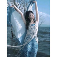 辣妹物語(yǔ)云南大理洱海新疆旅游穿搭女裝度假波西米亞民族風(fēng)連衣裙一整套裝 罩衫+藍色民族風(fēng)吊帶裙 S