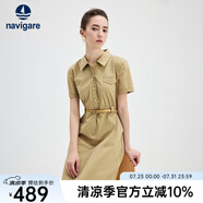 Navigare意大利小帆船短袖襯衫裙女士夏季時(shí)尚百搭小個(gè)子連衣裙簡(jiǎn)約中裙女 瑪奇朵 XL 碼