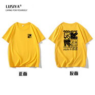 潮牌余文樂(lè )短袖男T恤2025夏季新款寬松百搭純棉半袖情侶裝體恤衫 黃色-箭頭和熊前后標 黃色-箭頭 XS 碼100斤以下
