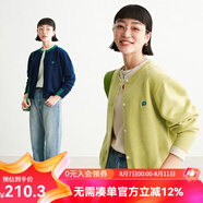 雲(yún)上生活女裝撞色羊毛領(lǐng)口圓領(lǐng)針織開衫外套毛衫女2025秋款上衣W7996X 柳葉黃 L