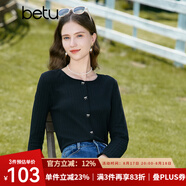 百圖betu女裝秋新款T恤圓領(lǐng)長(cháng)袖精致蝴蝶結紐扣針織T恤女2308T19 黑色 S