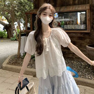 映棠15-18歲微胖女中學(xué)生夏裝甜美法式學(xué)院風(fēng)圓領(lǐng)繡花襯衫高 杏色上衣 【單件】 S 80斤--98斤