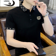 浪古 LAWKUL短袖t恤男夏裝新款翻領(lǐng)時(shí)尚潮流polo領(lǐng)衫簡(jiǎn)約百搭韓版休閑夏季T恤 黑色 XL