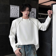 閃爆現貨高品質(zhì)墊肩小眾機車(chē)設計高街痞帥潮男打底衫長(cháng)袖恤 白色 M