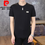 皮爾卡丹（pierre cardin）2025夏季格子新款冰絲圓領(lǐng)2025短袖T恤休閑帥氣男士時尚薄款上衣 黑色 001XDP M
